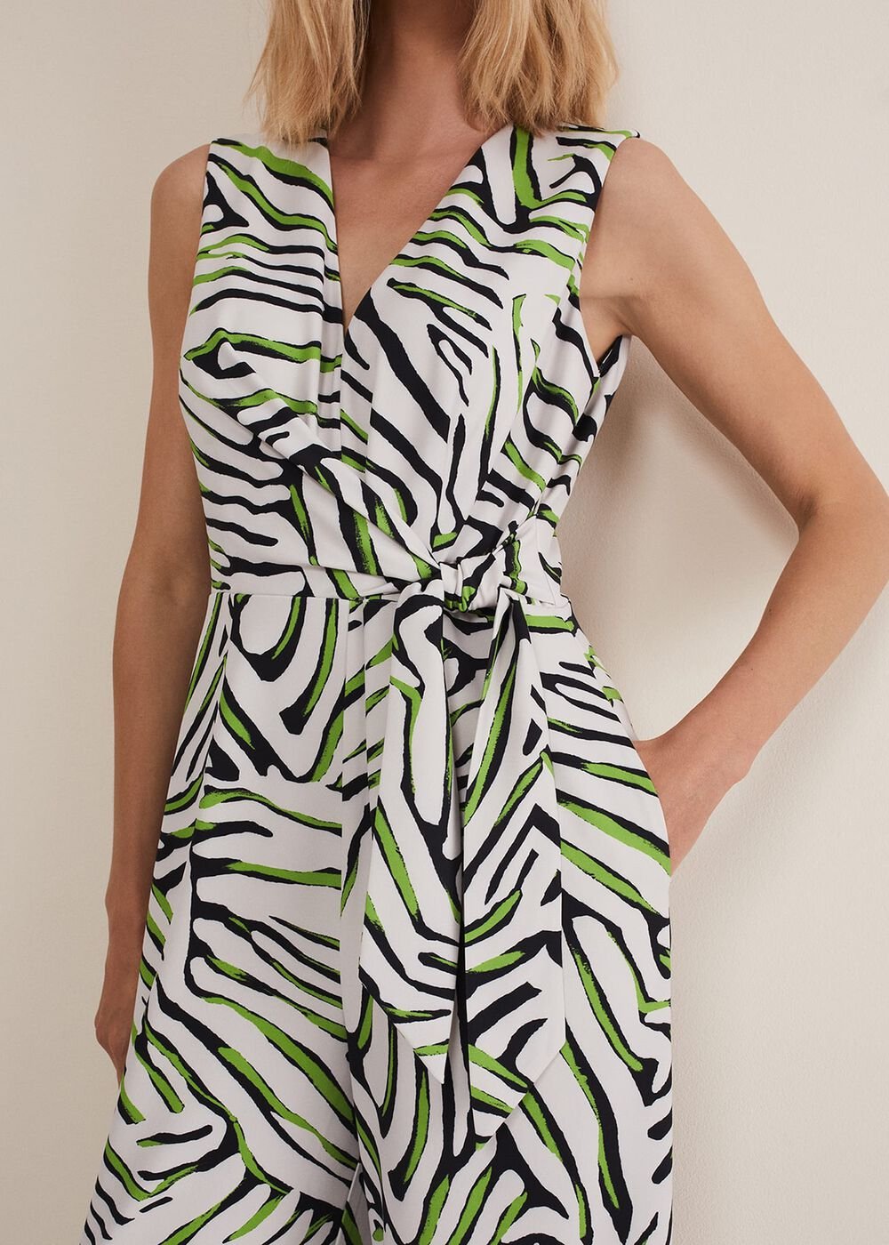 Tamsin Zebra Print Wide Leg Jumpsuit Green/Neutral