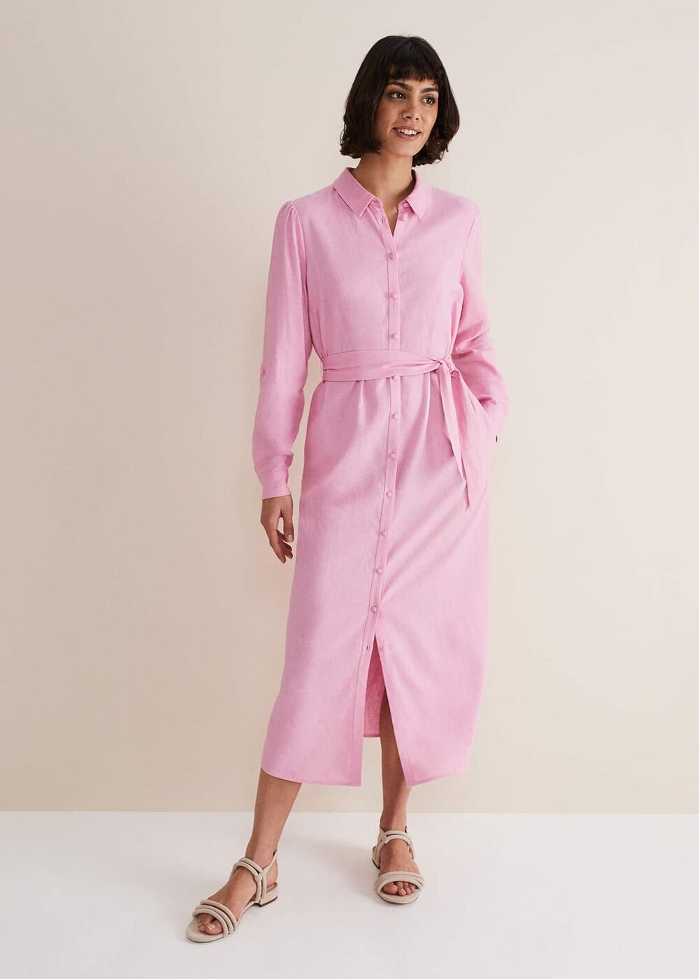 Rosalina Pink Linen Shirt Dress Pink