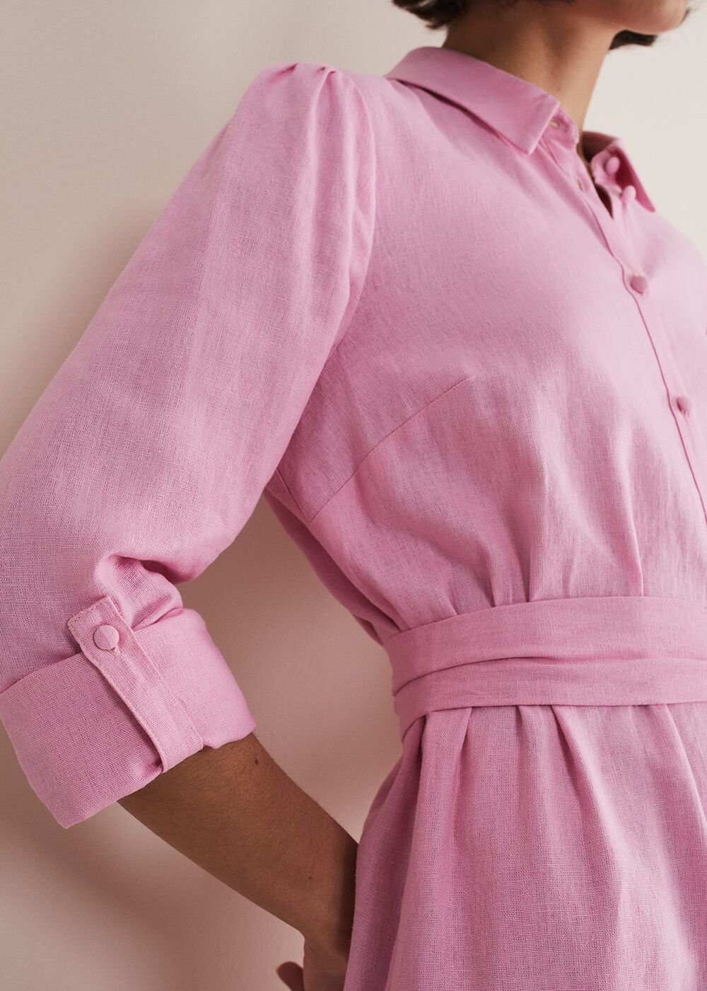 Rosalina Pink Linen Shirt Dress Pink