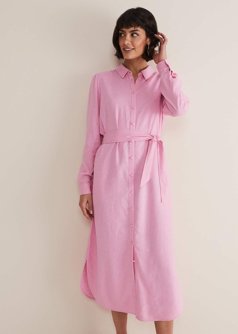 Rosalina Pink Linen Shirt Dress Pink