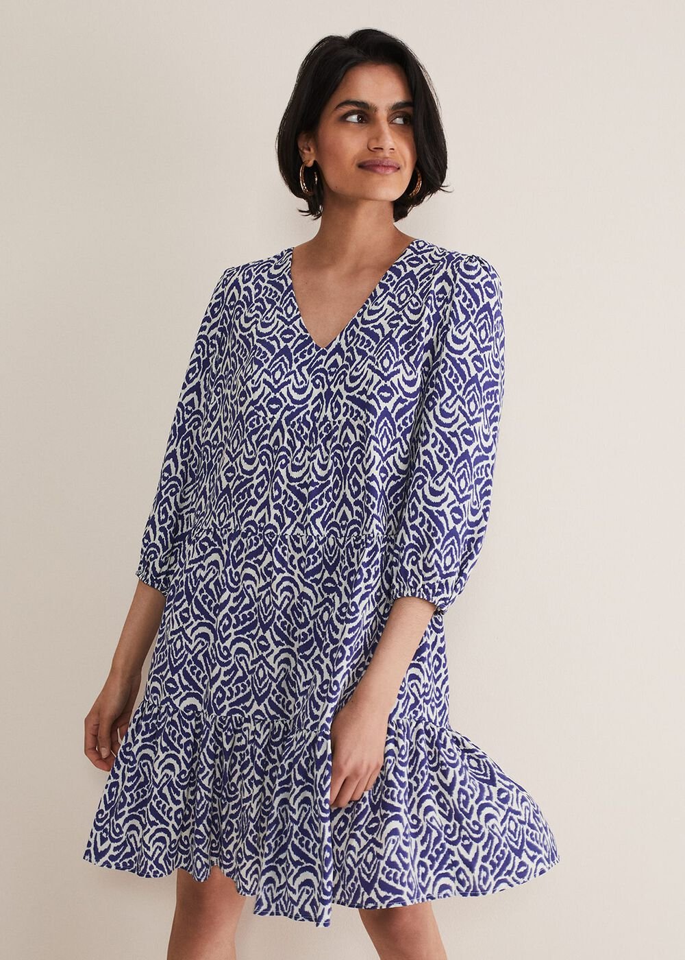 Alicia Ikat Swing Mini Dress Blue/Ivory