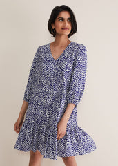 Alicia Ikat Swing Mini Dress Blue/Ivory