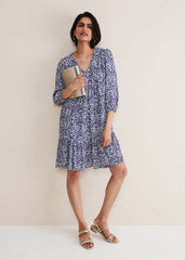 Alicia Ikat Swing Mini Dress Blue/Ivory