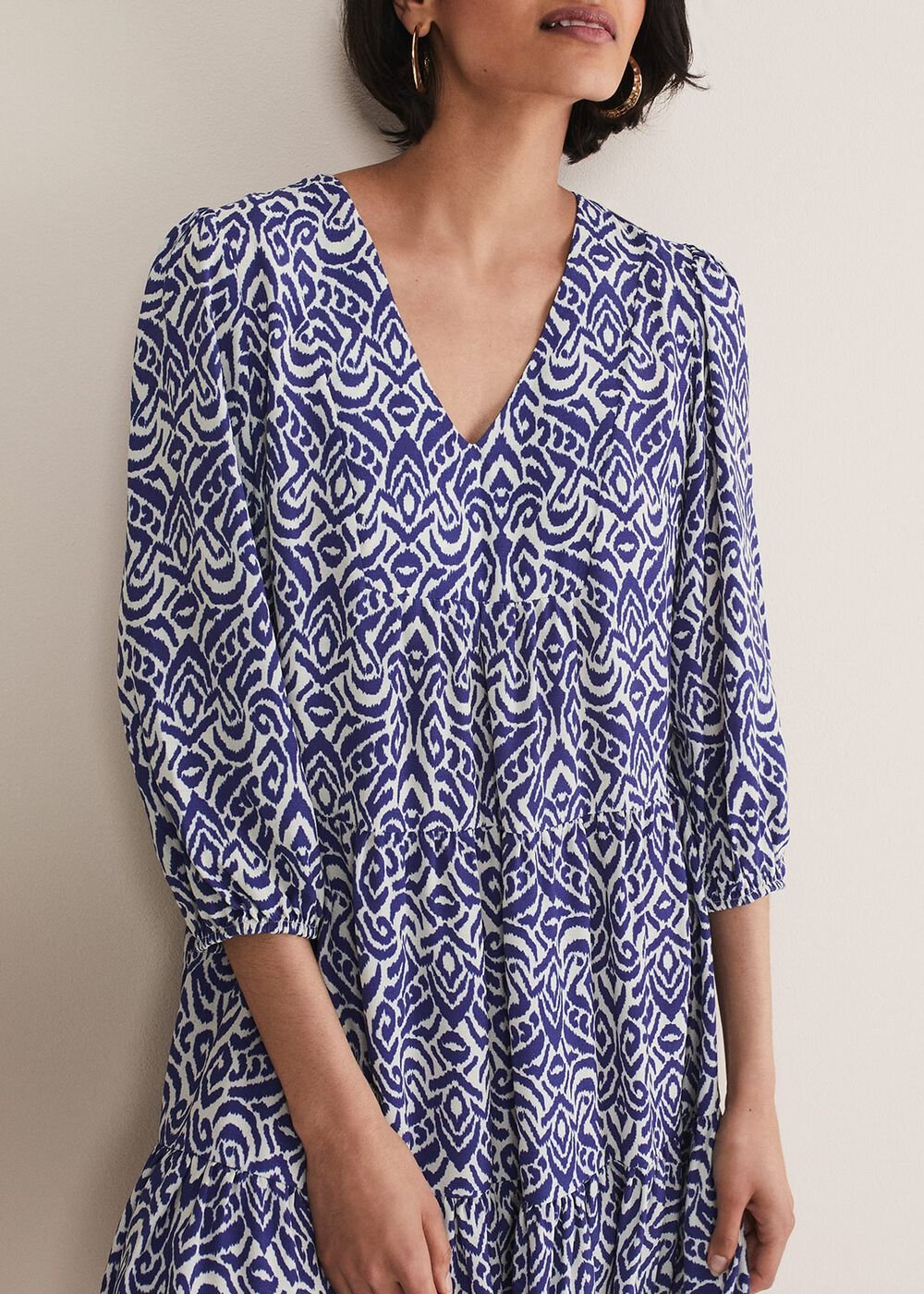 Alicia Ikat Swing Mini Dress Blue/Ivory