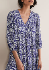Alicia Ikat Swing Mini Dress Blue/Ivory