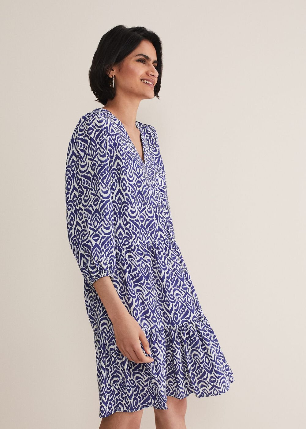 Alicia Ikat Swing Mini Dress Blue/Ivory