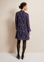 Blue Multicoloured Swing Mini Dress with Long Sleeves Multi-Coloured