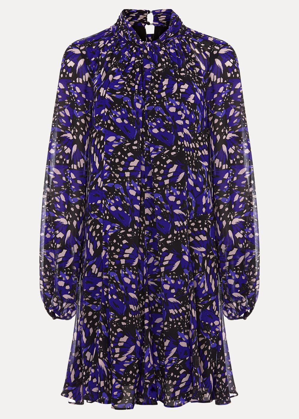 Blue Multicoloured Swing Mini Dress with Long Sleeves Multi-Coloured