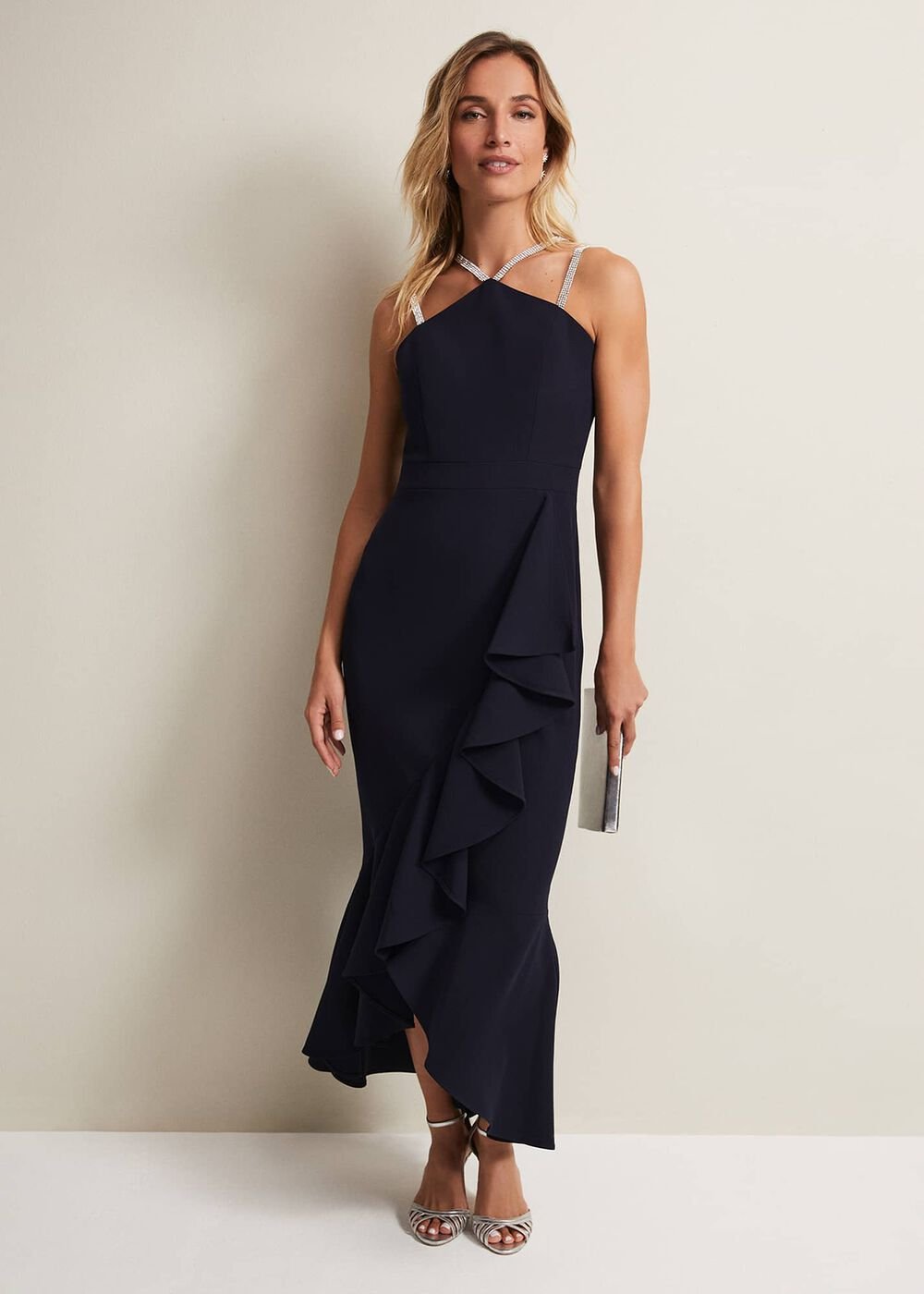 Chantal Navy Jewel Strap Maxi Dress Navy