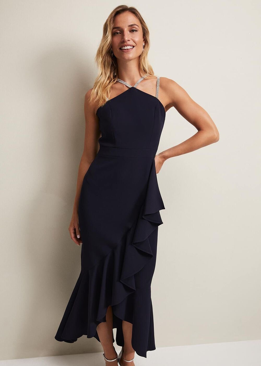 Chantal Navy Jewel Strap Maxi Dress Navy