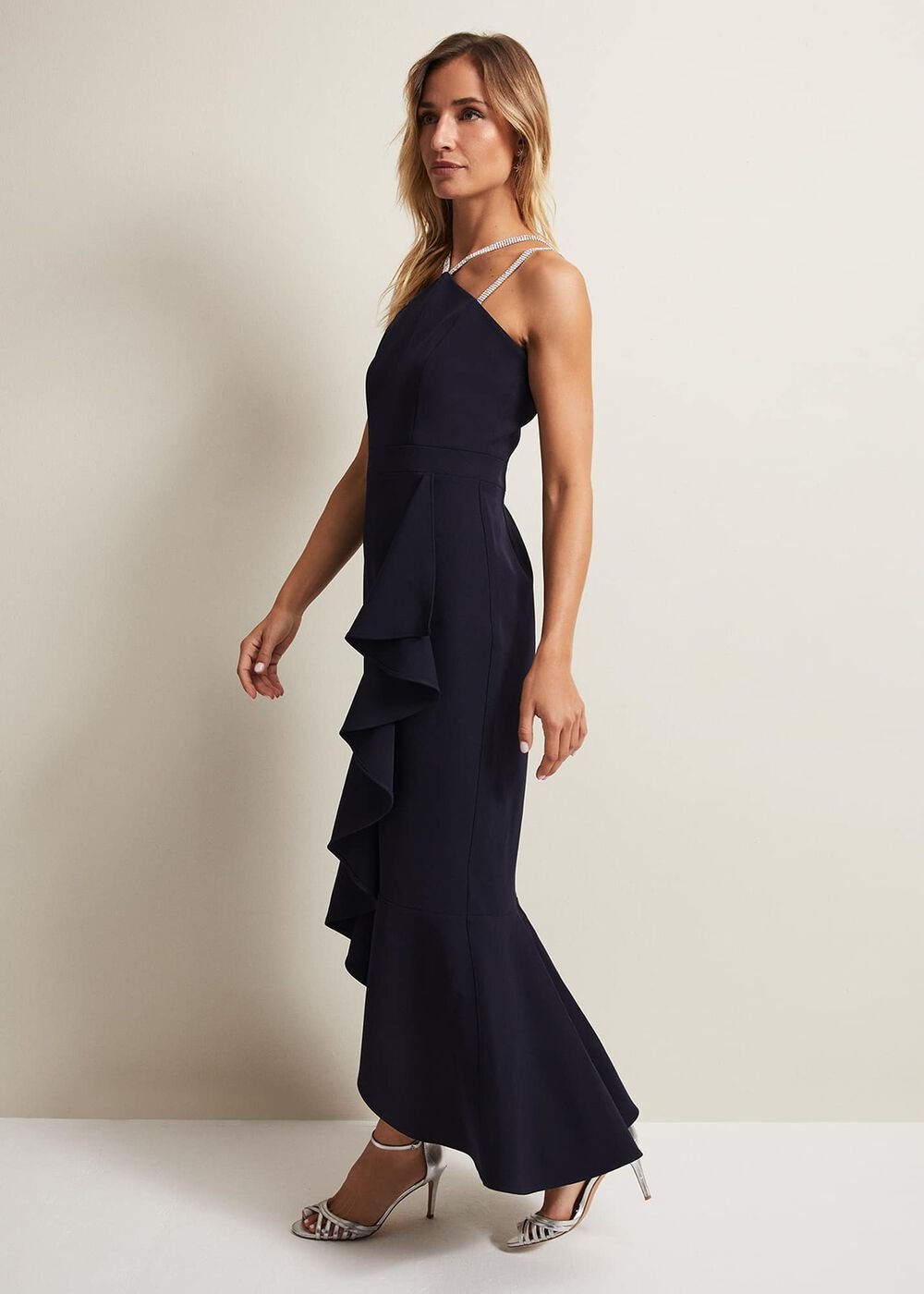 Chantal Navy Jewel Strap Maxi Dress Navy