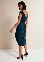 Teal Sleeveless Ruched Bodycon Midi Dress Teal