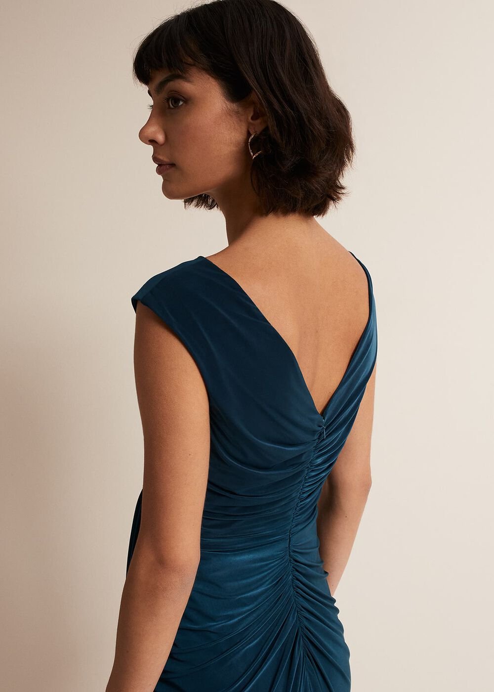 Teal Sleeveless Ruched Bodycon Midi Dress Teal