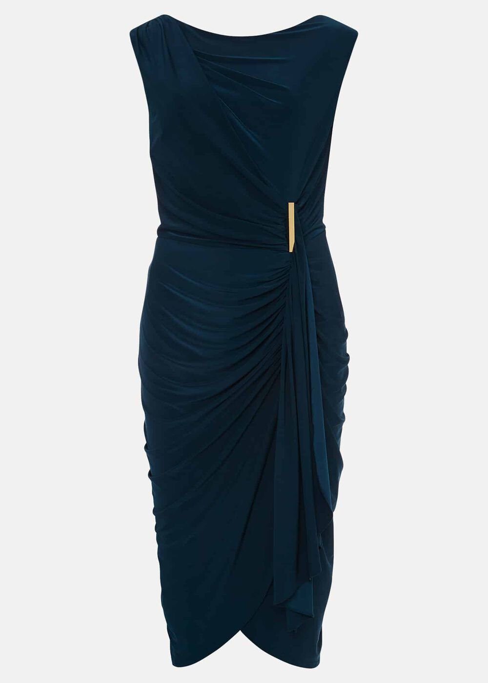 Teal Sleeveless Ruched Bodycon Midi Dress Teal