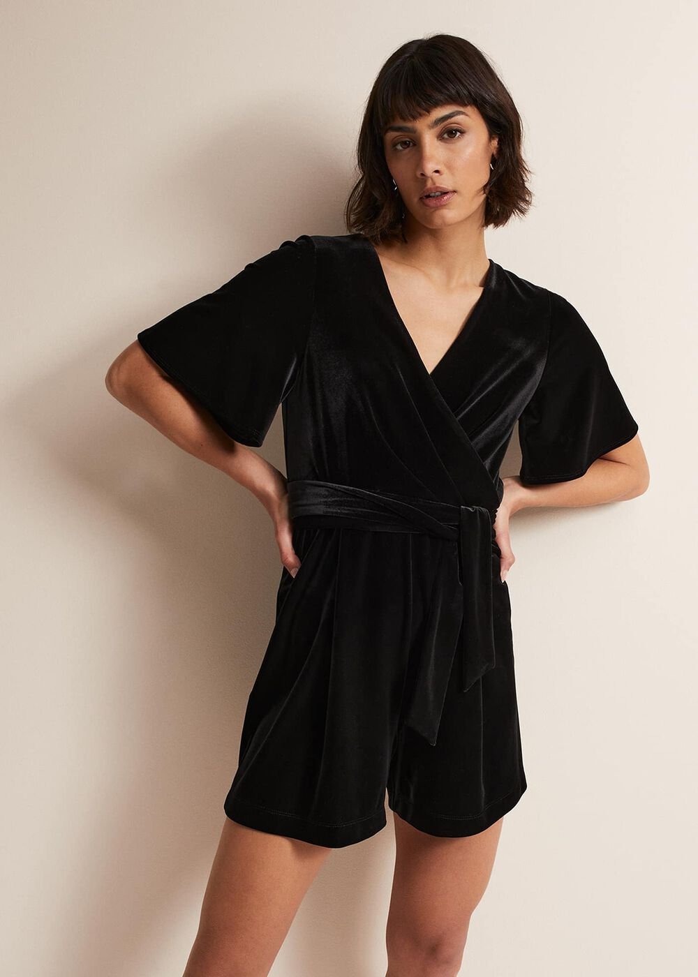 Holly Black Velvet Playsuit Black