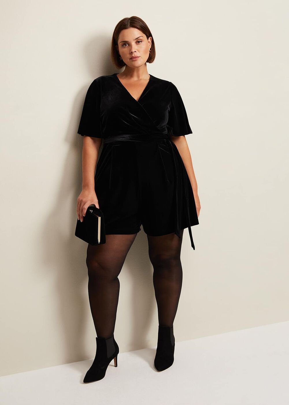 Holly Black Velvet Playsuit Black