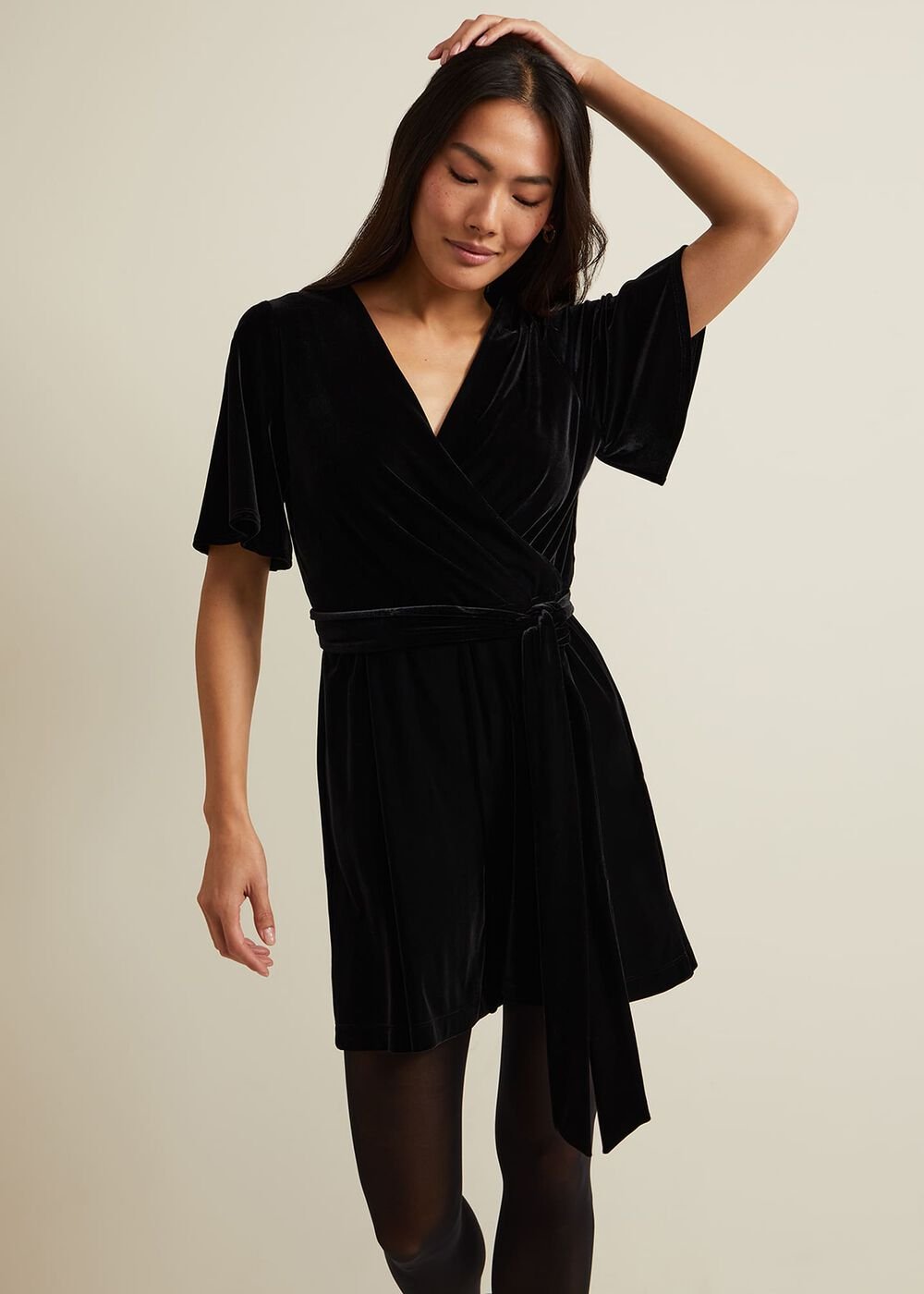 Holly Black Velvet Playsuit Black