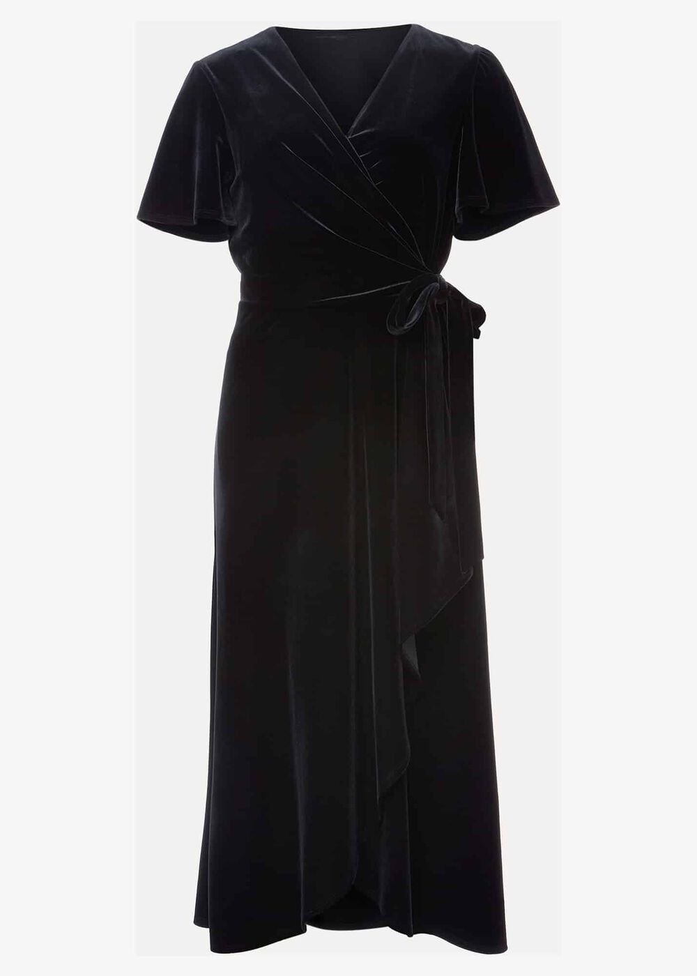 Julissa Velvet Ruffle Wrap Midi Dress Black