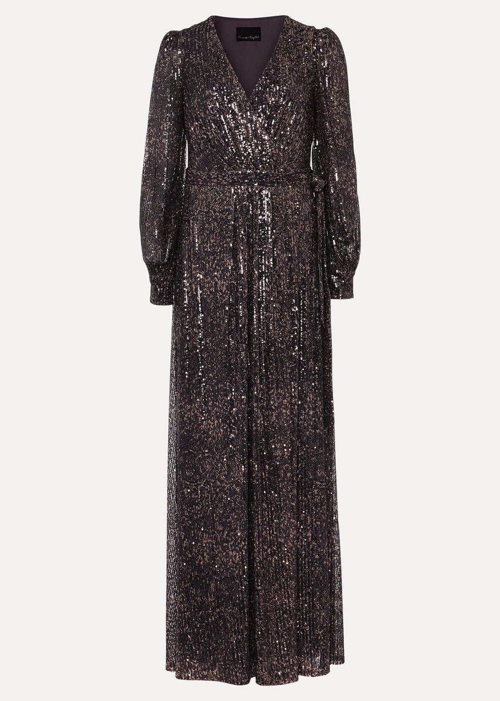 Sequin Maxi Dress with Long Sleeves & Wrap Around Bodice Rose Gold