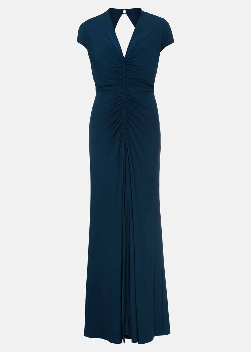 Ruched Maxi Dress with V-Neck & Short Sleeves in Teal Teal