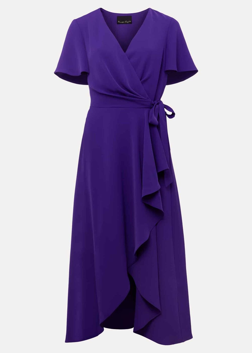Purple Ruffle Wrap Midi Dress with V-Neck Purple