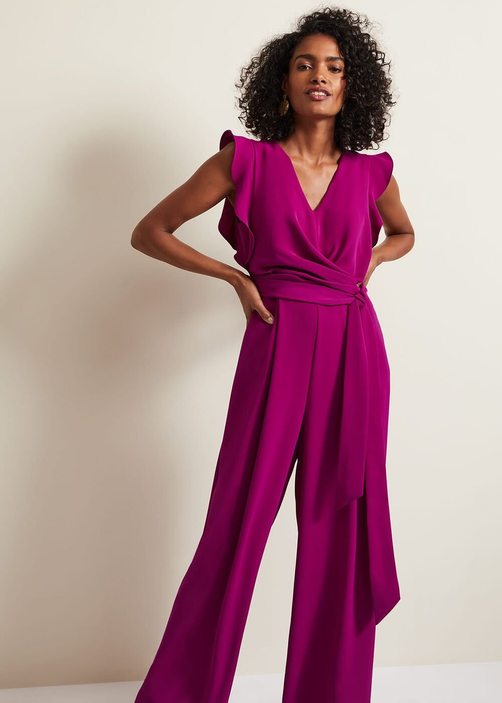 Ayla Magenta Ruffle Wrap Jumpsuit Magenta