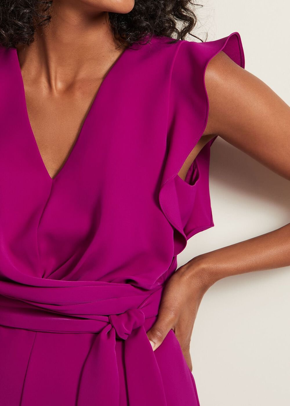 Ayla Magenta Ruffle Wrap Jumpsuit Magenta