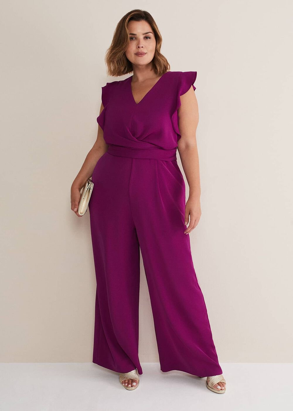 Ayla Magenta Ruffle Wrap Jumpsuit Magenta