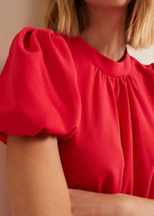 Paulina Coral Puff Sleeve Midi Dress Coral
