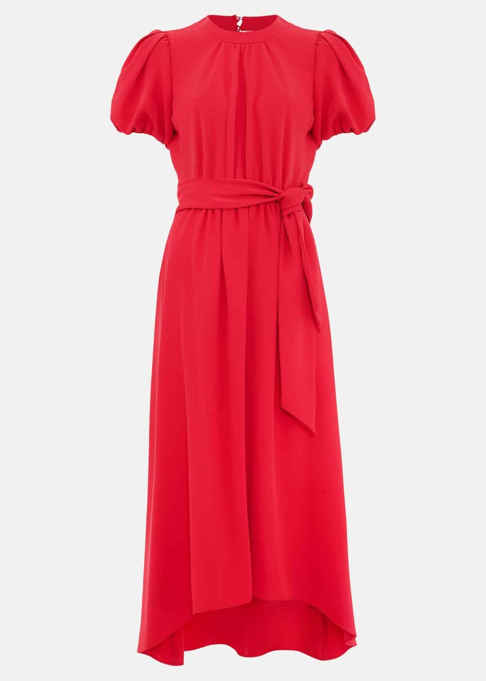 Paulina Coral Puff Sleeve Midi Dress Coral