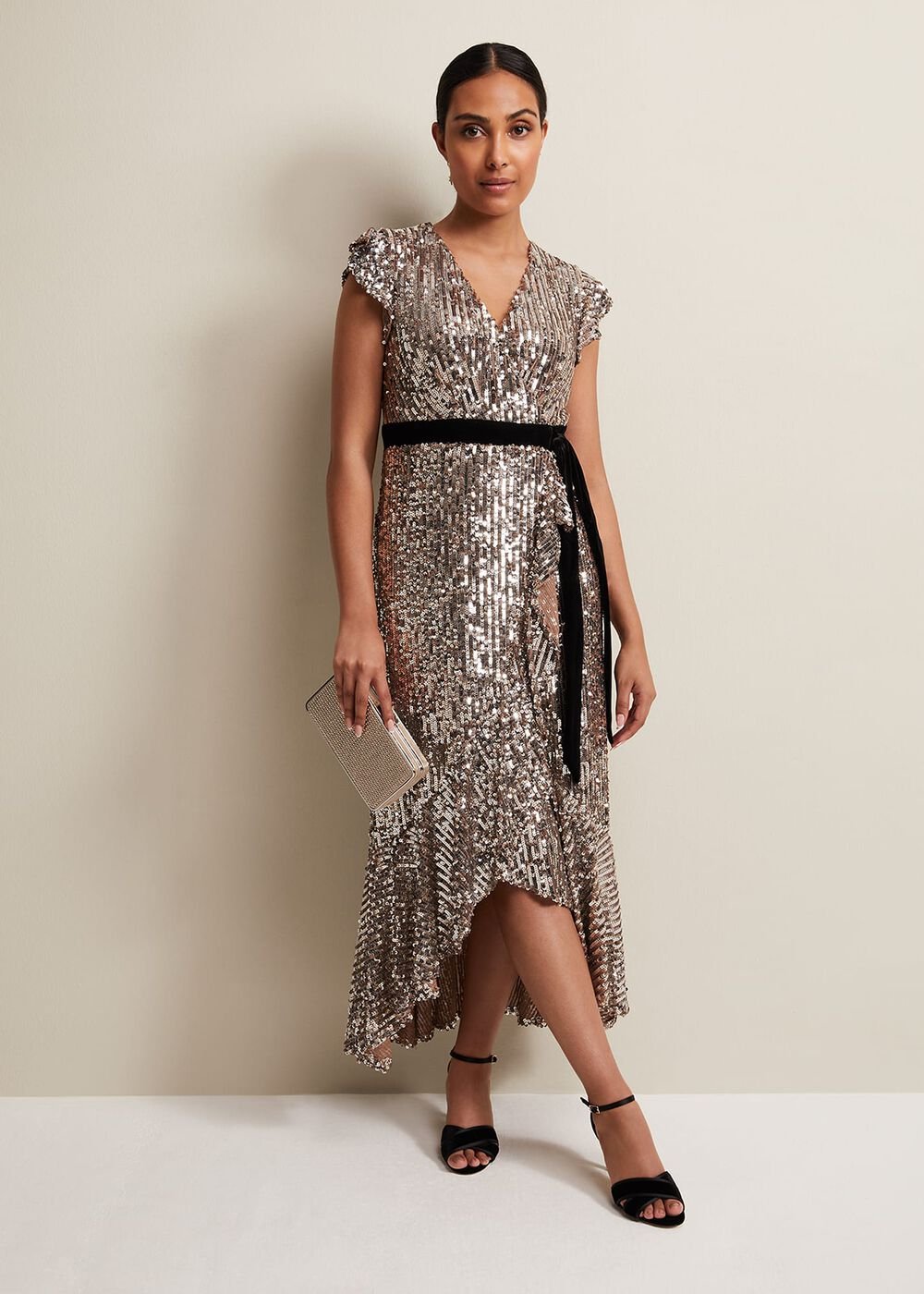 Petite Enja Sequin Maxi Dress Gold