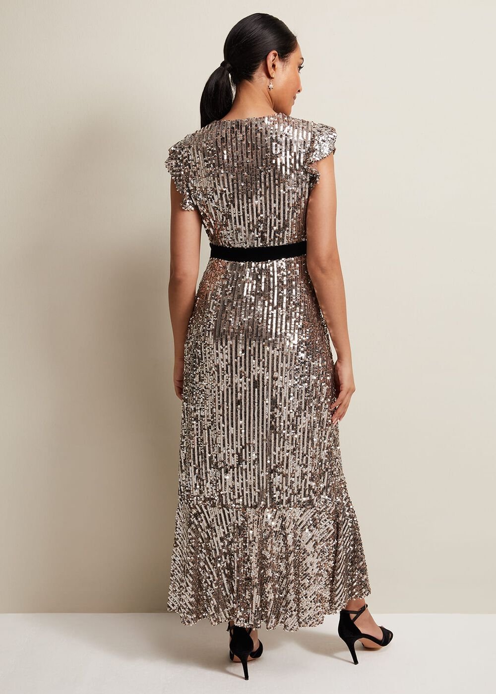 Petite Enja Sequin Maxi Dress Gold