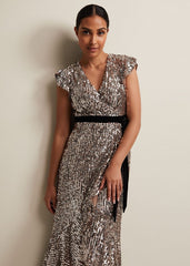Petite Enja Sequin Maxi Dress Gold
