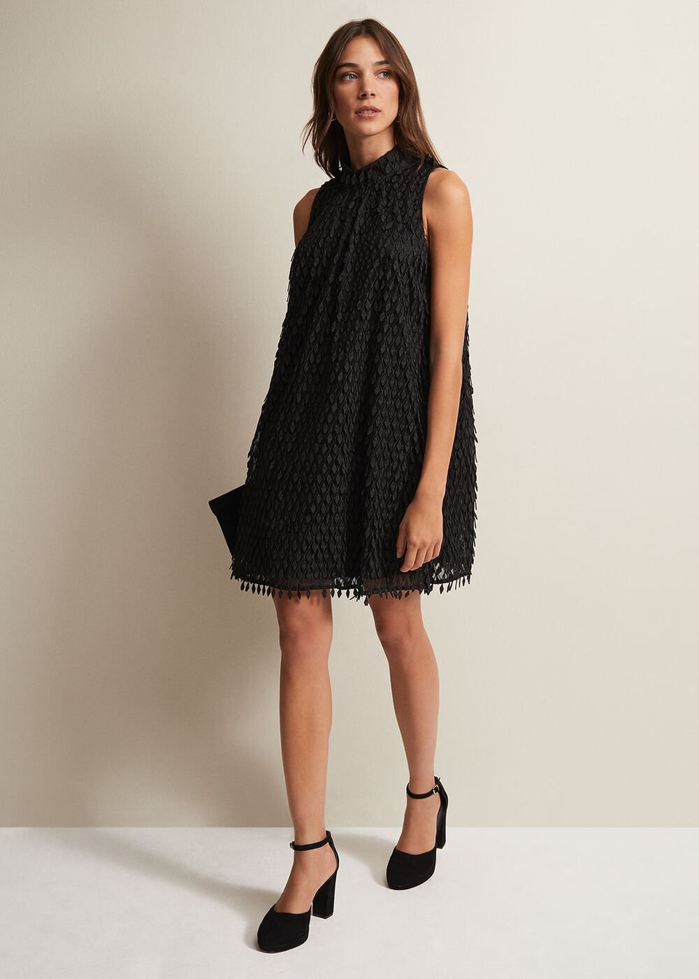 Black Shift Mini Dress with Textured Detail Black