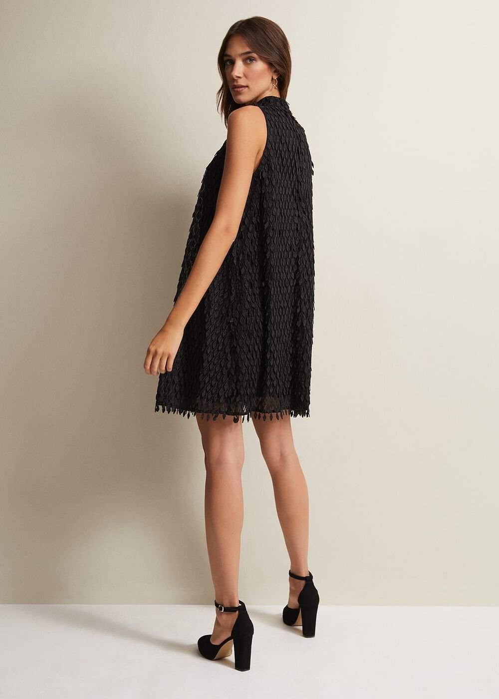 Black Shift Mini Dress with Textured Detail Black