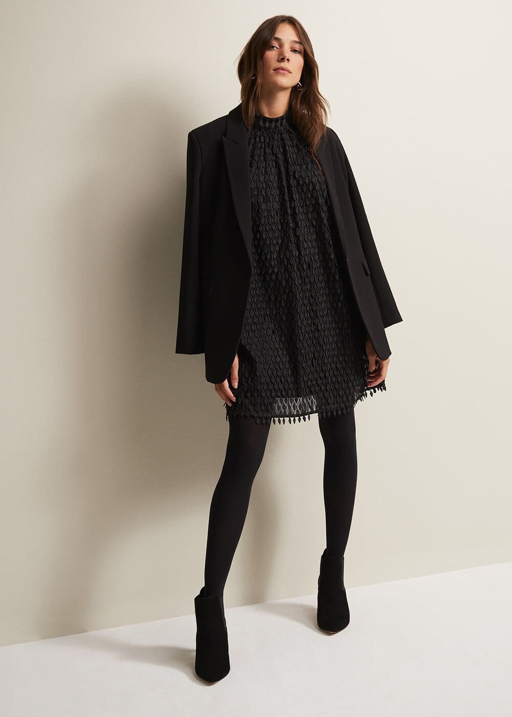 Black Shift Mini Dress with Textured Detail Black