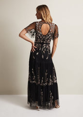 Hilary Beaded Tiered Maxi Dress Black
