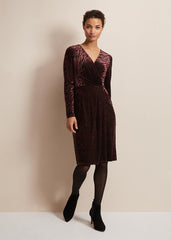 Elina Velvet Burnout Dress Burgundy