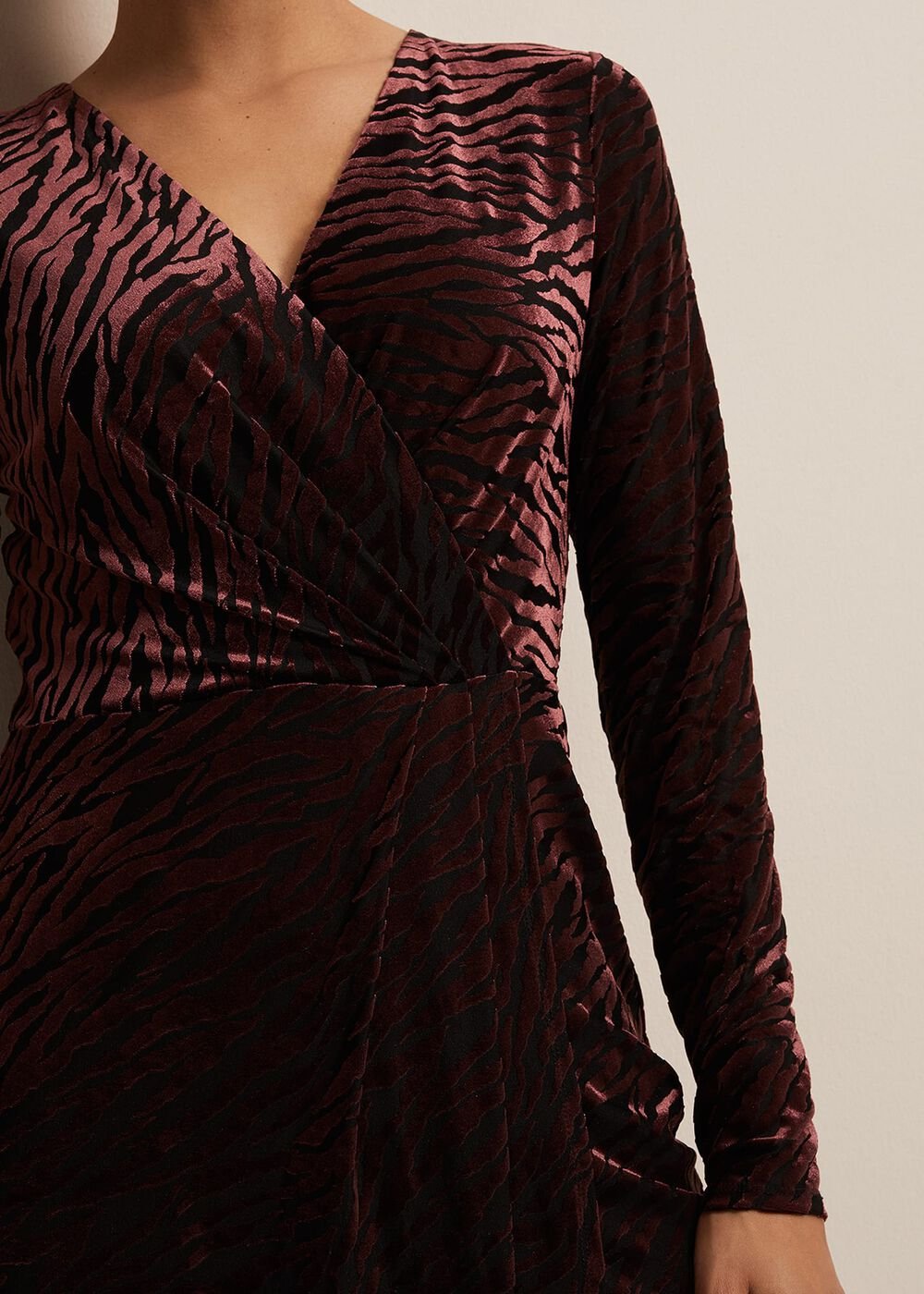 Elina Velvet Burnout Dress Burgundy