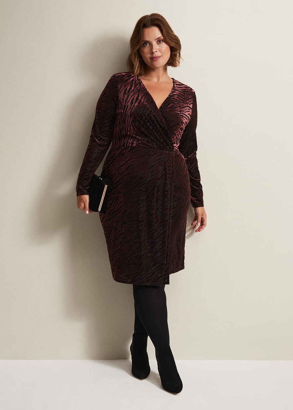 Elina Velvet Burnout Dress Burgundy