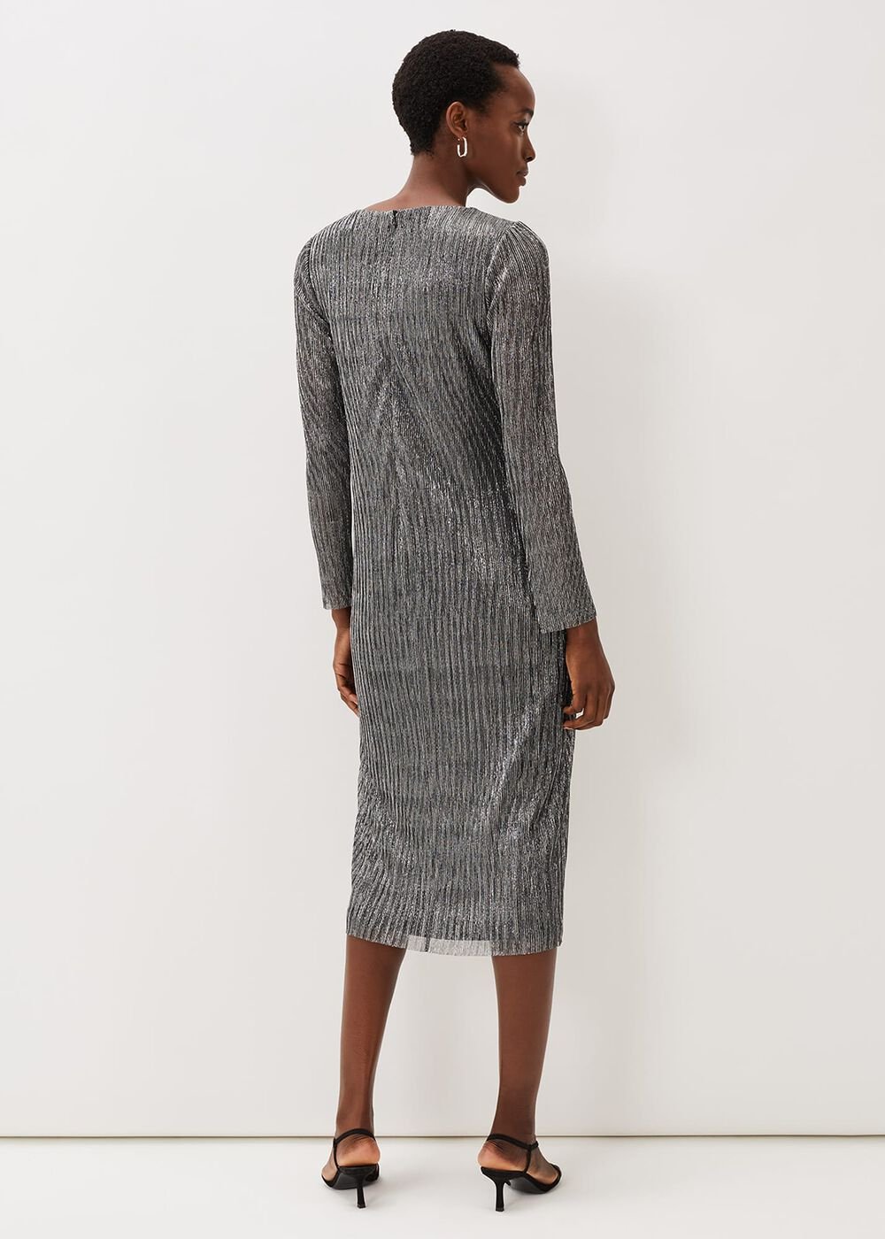 Alix Silver Plisse Midi Dress Silver