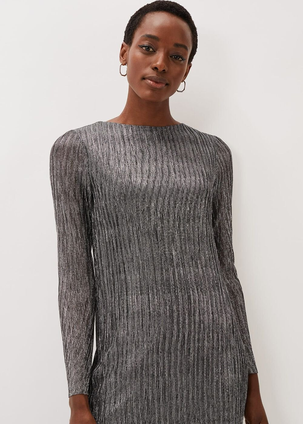 Alix Silver Plisse Midi Dress Silver