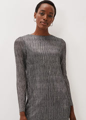 Alix Silver Plisse Midi Dress Silver