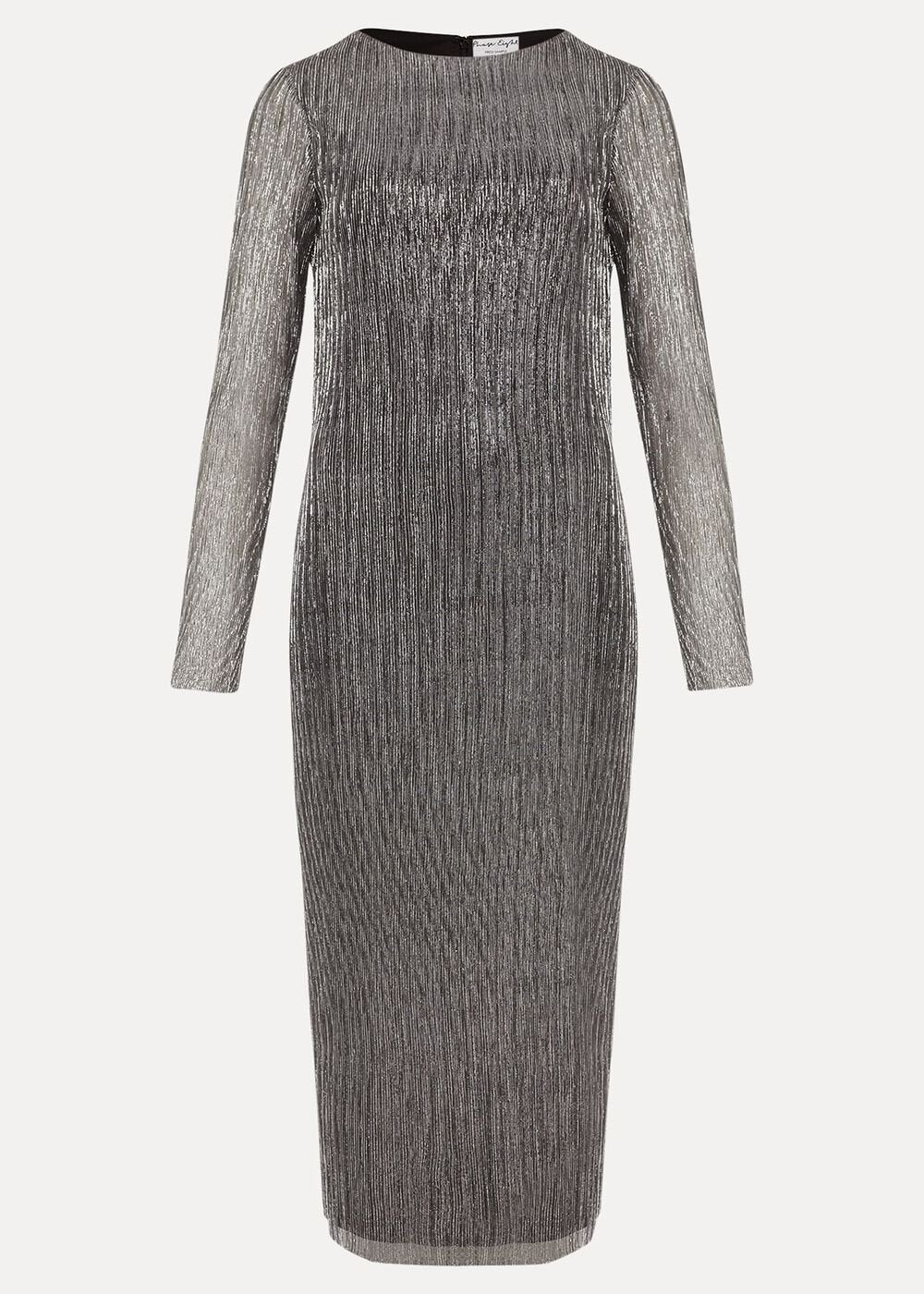 Alix Silver Plisse Midi Dress Silver