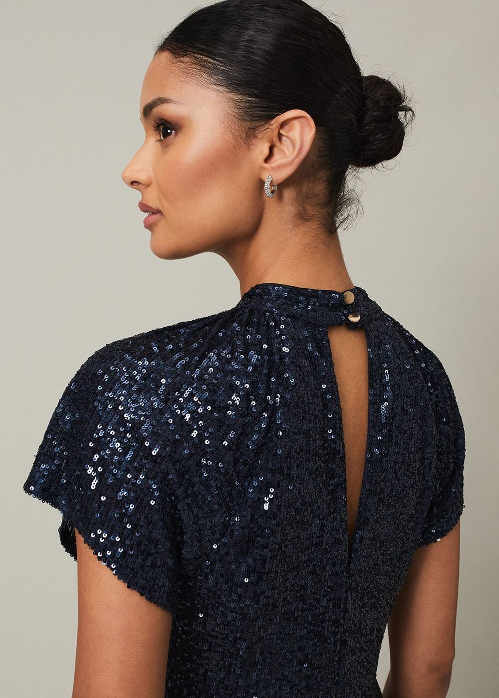 Navy Blue Ombre Sequin Maxi Dress Twisted Neckline Navy