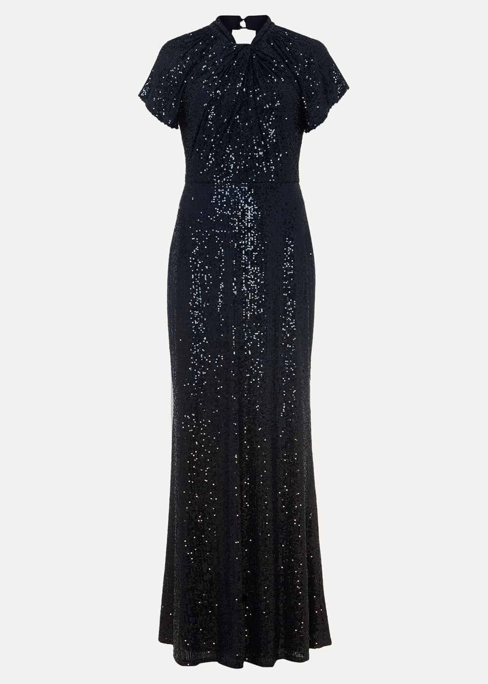 Navy Blue Ombre Sequin Maxi Dress Twisted Neckline Navy