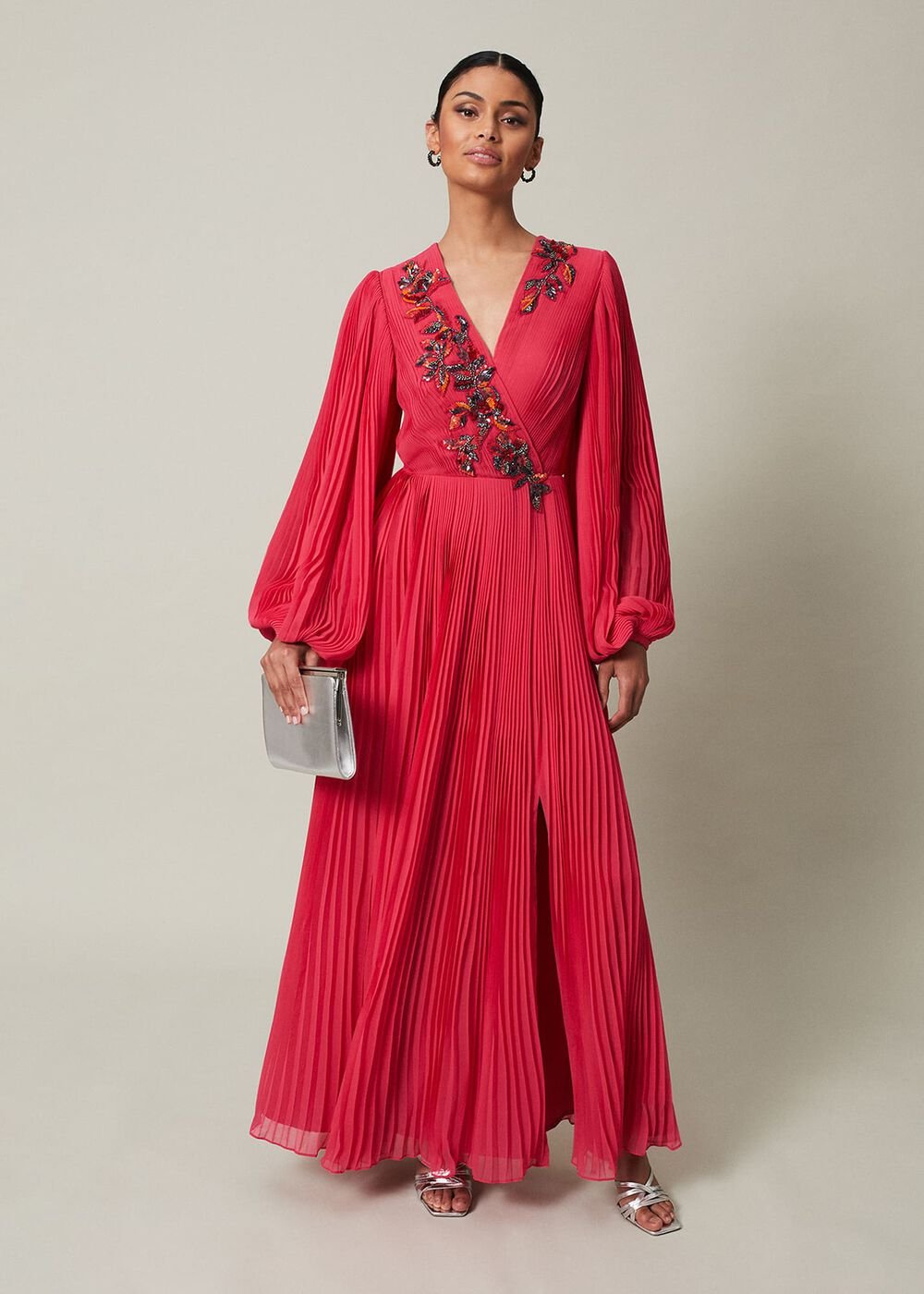 Lillian Pleated Wrap Maxi Dress Pink