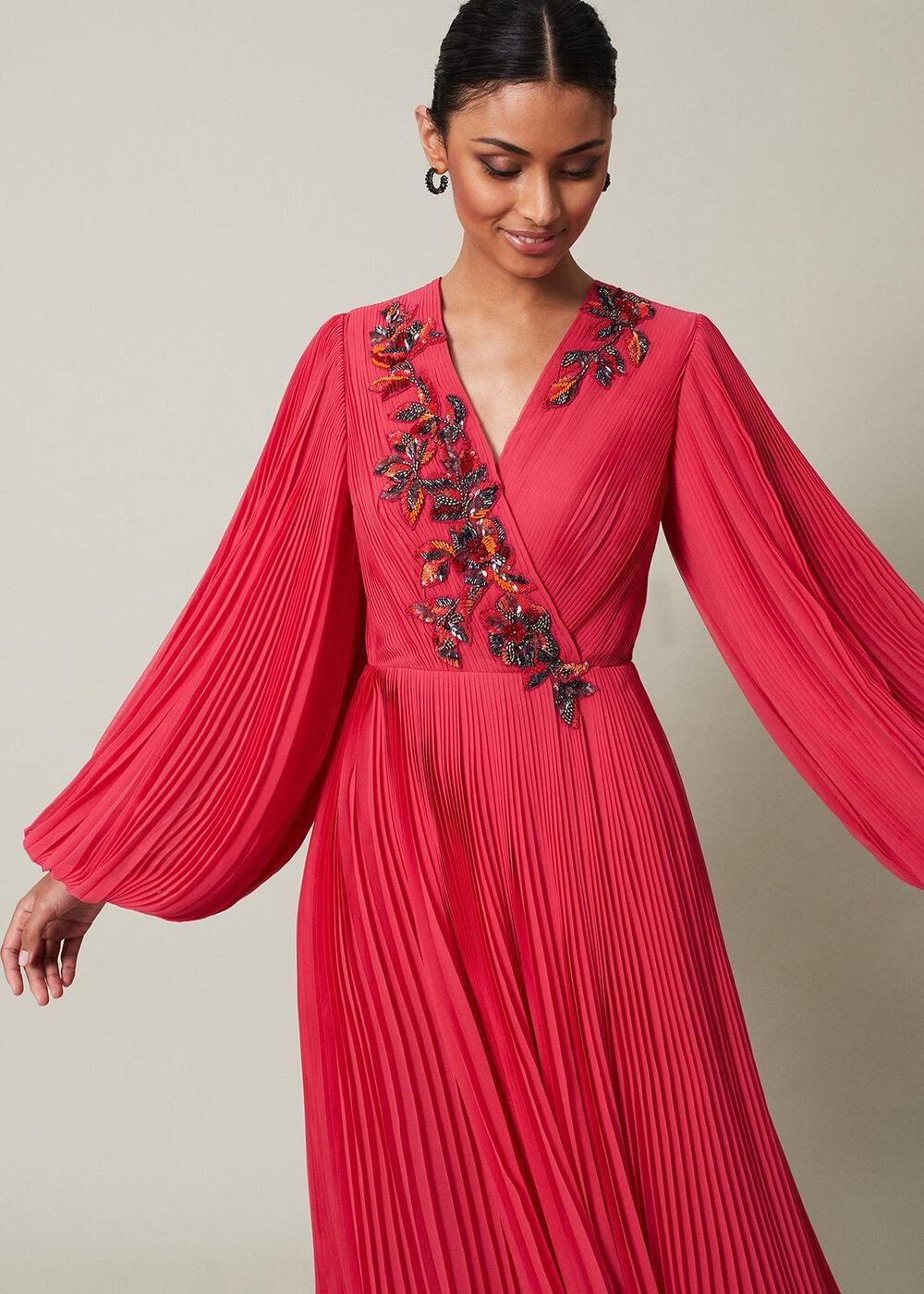 Lillian Pleated Wrap Maxi Dress Pink