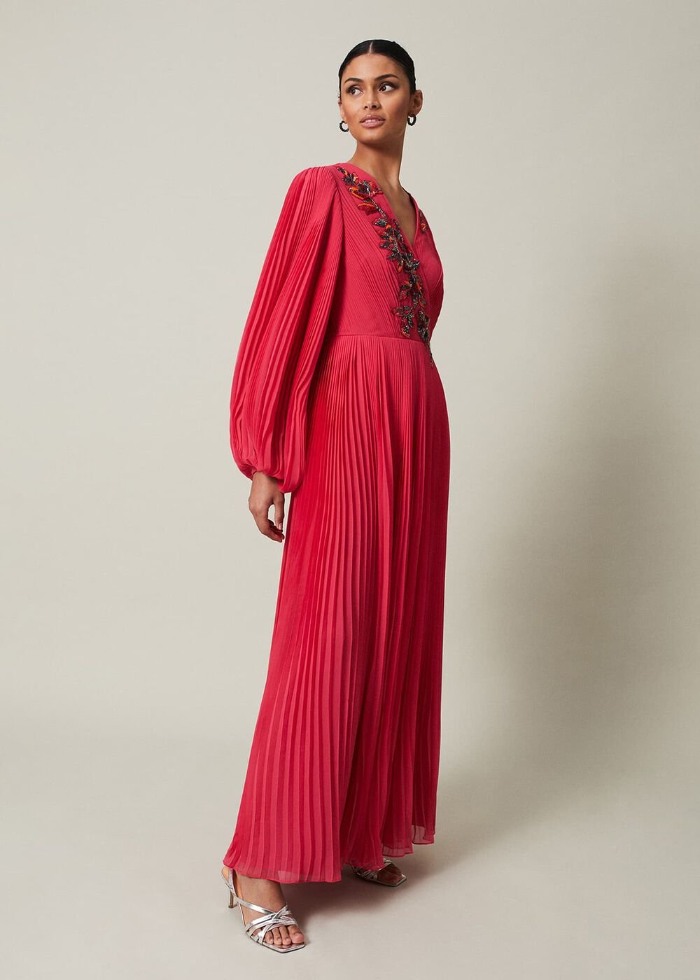 Lillian Pleated Wrap Maxi Dress Pink