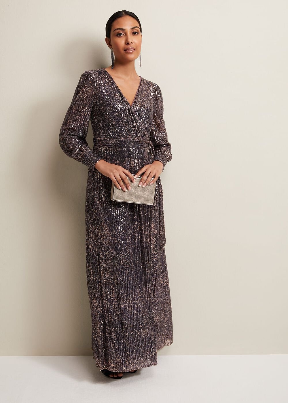 Petite Amily Sequin Maxi Dress Rose Gold